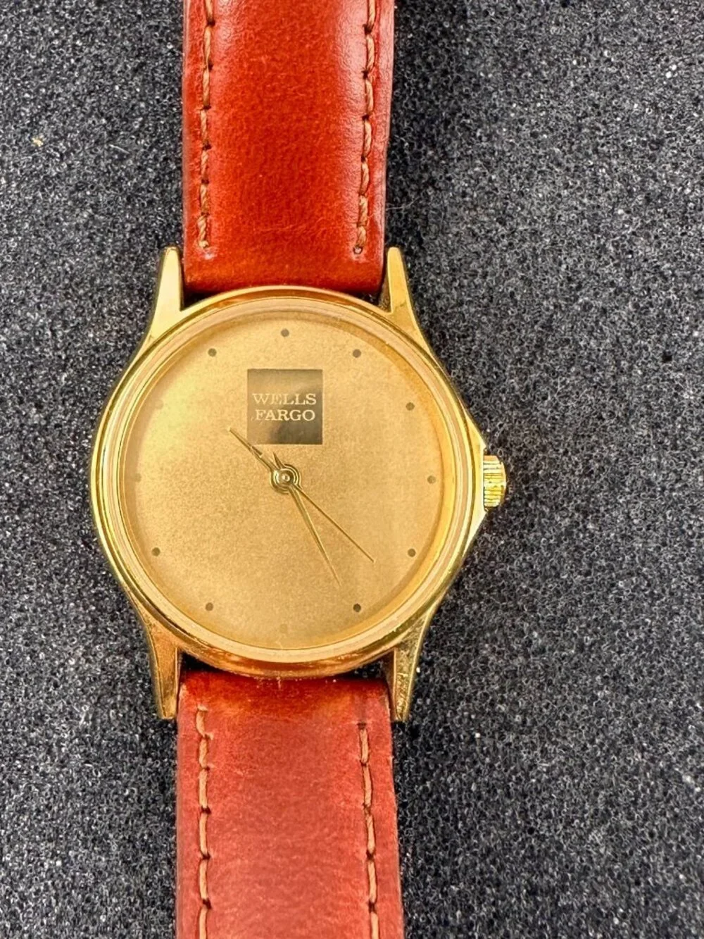 Wells Fargo Watch Women Gold Tone 26MM Brown Leather Band New Battery 8
